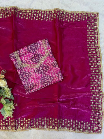 Classic Dark Pink Jimmy Choo Sequence Embroidery Work Saree