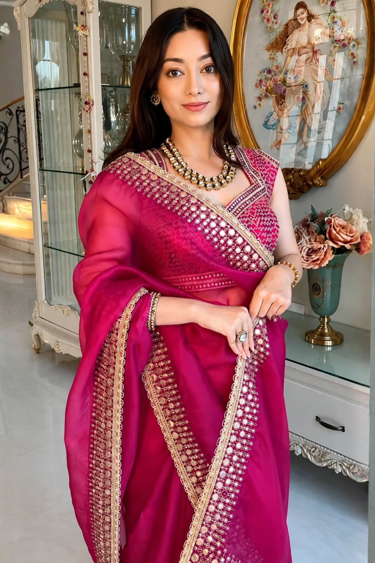 Classic Dark Pink Jimmy Choo Sequence Embroidery Work Saree