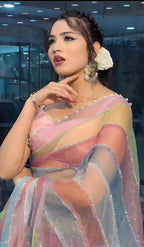 Multicolor Soft Organza Silk Designer Saree