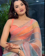 Multicolor Soft Organza Silk Designer Saree